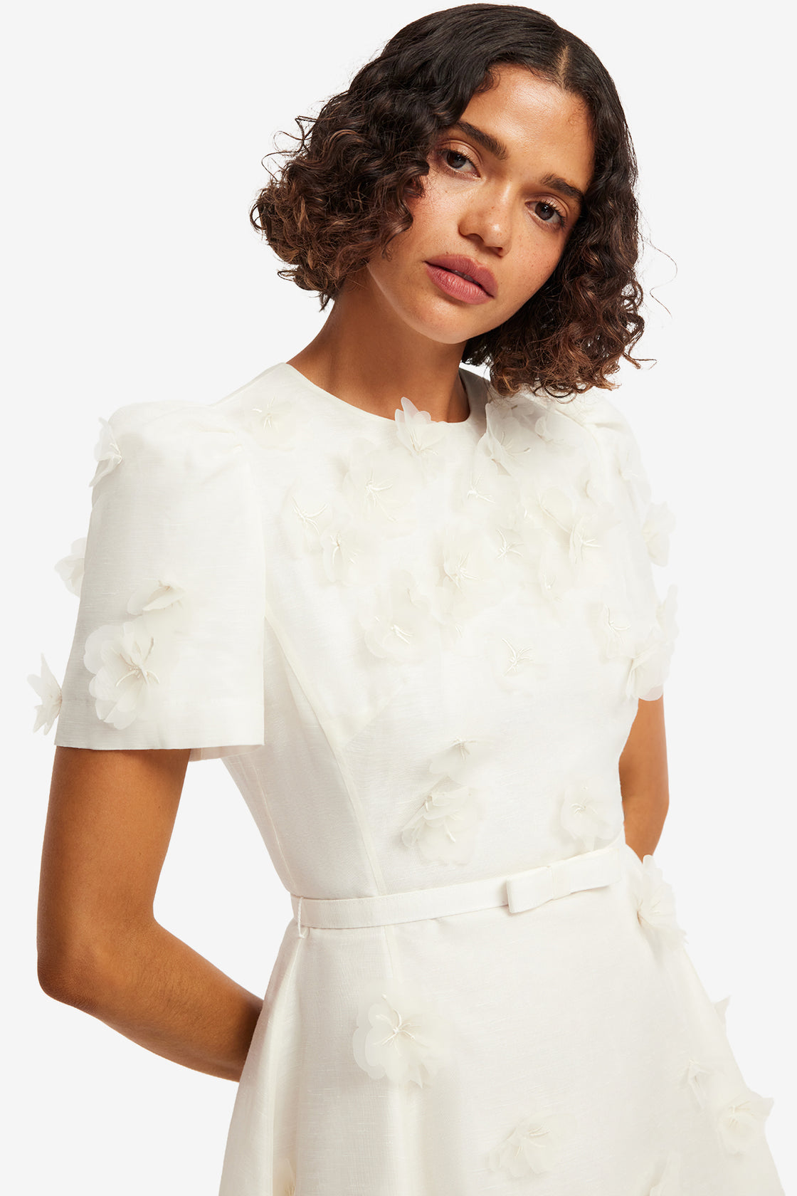 Exclusive LEO LIN Elyse Petal Short Sleeve Mini Dress - Snow