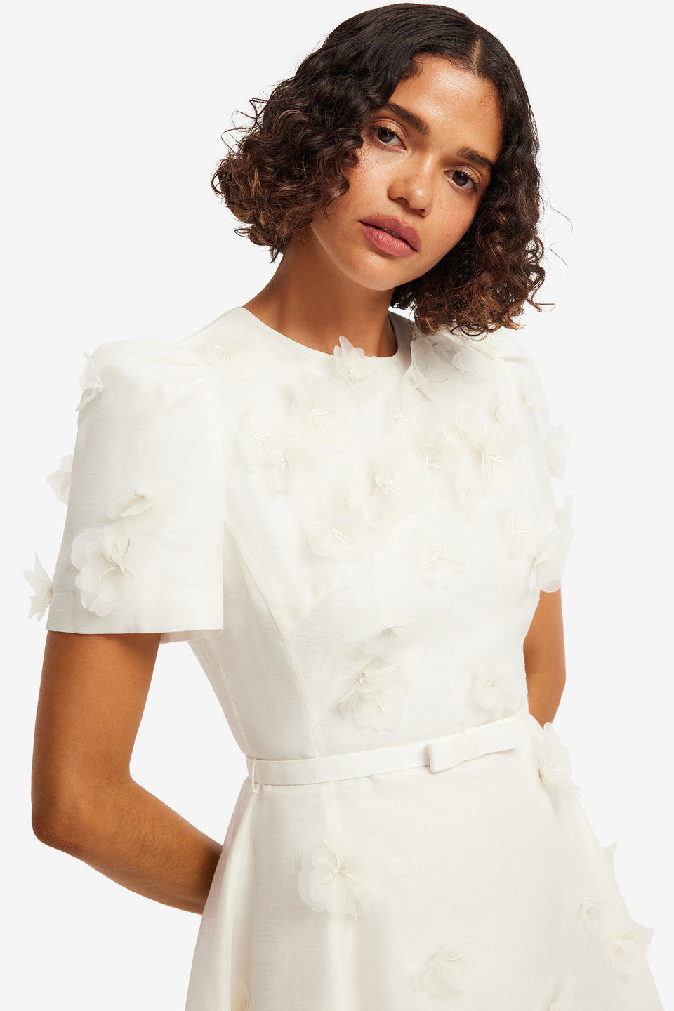 Exclusive LEO LIN Elyse Petal Short Sleeve Mini Dress - Snow