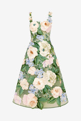 Beatrice Floral Hand-Embroidered Midi Dress - Blossom Dress Midi