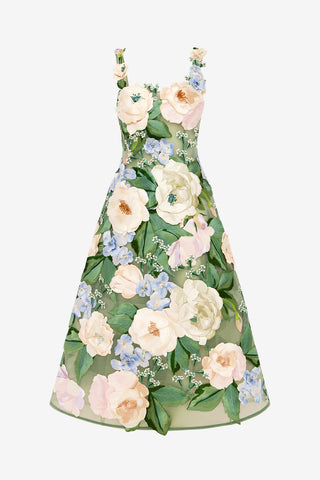 Beatrice Floral Hand-Embroidered Midi Dress - Blossom Dress Midi
