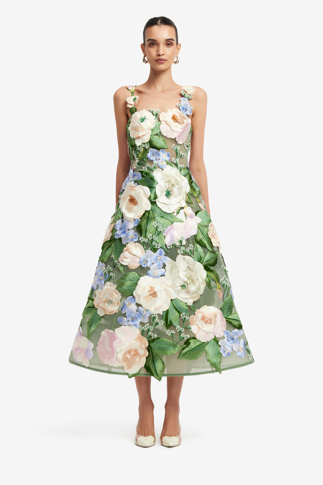 embroidered blossom tiered midi dress Riann Tiered Midi Dress