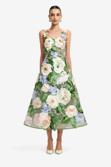 Beatrice Floral Hand-Embroidered Midi Dress - Blossom Dress Midi