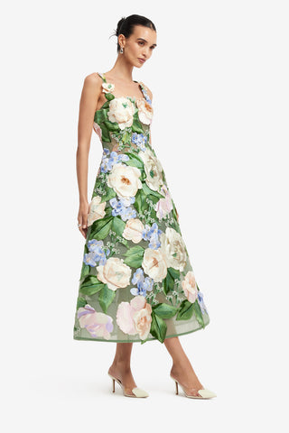 Beatrice Floral Hand-Embroidered Midi Dress - Blossom Dress Midi