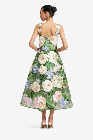 Beatrice Floral Hand-Embroidered Midi Dress - Blossom Dress Midi