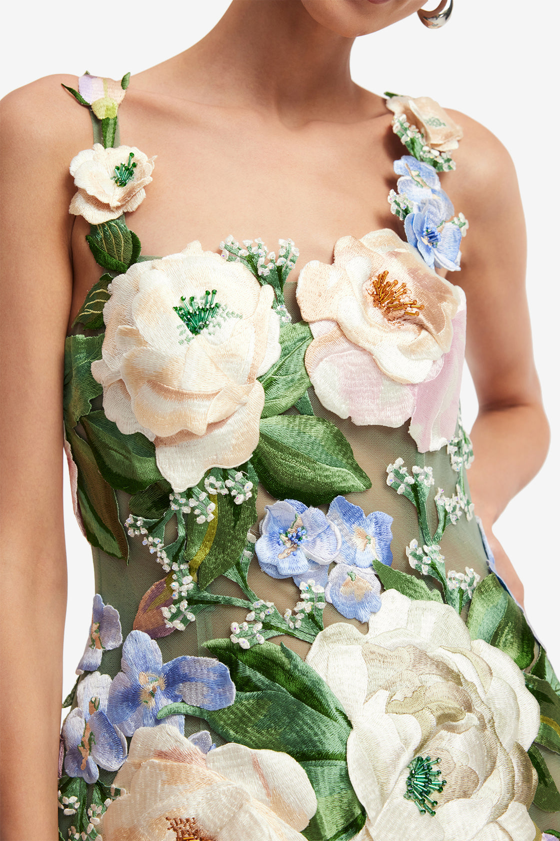 Beatrice Floral Hand-Embroidered Midi Dress - Blossom  LEO LIN