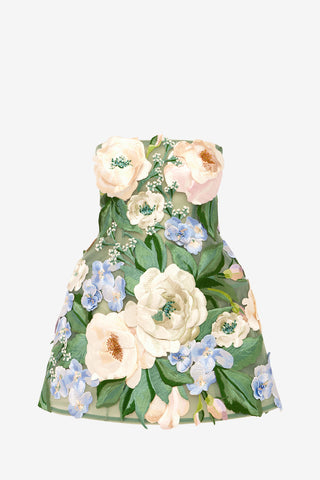 Roselle Floral Hand-Embroidered Bustier Mini Dress - Blossom Dress Mini