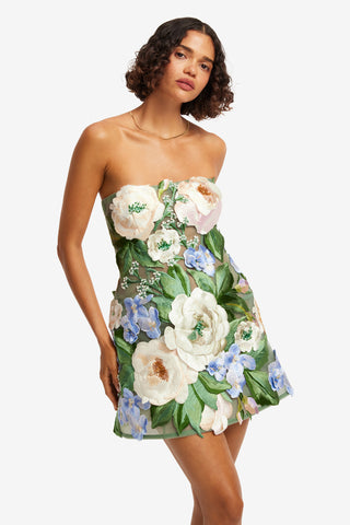 Roselle Floral Hand-Embroidered Bustier Mini Dress - Blossom Dress Mini