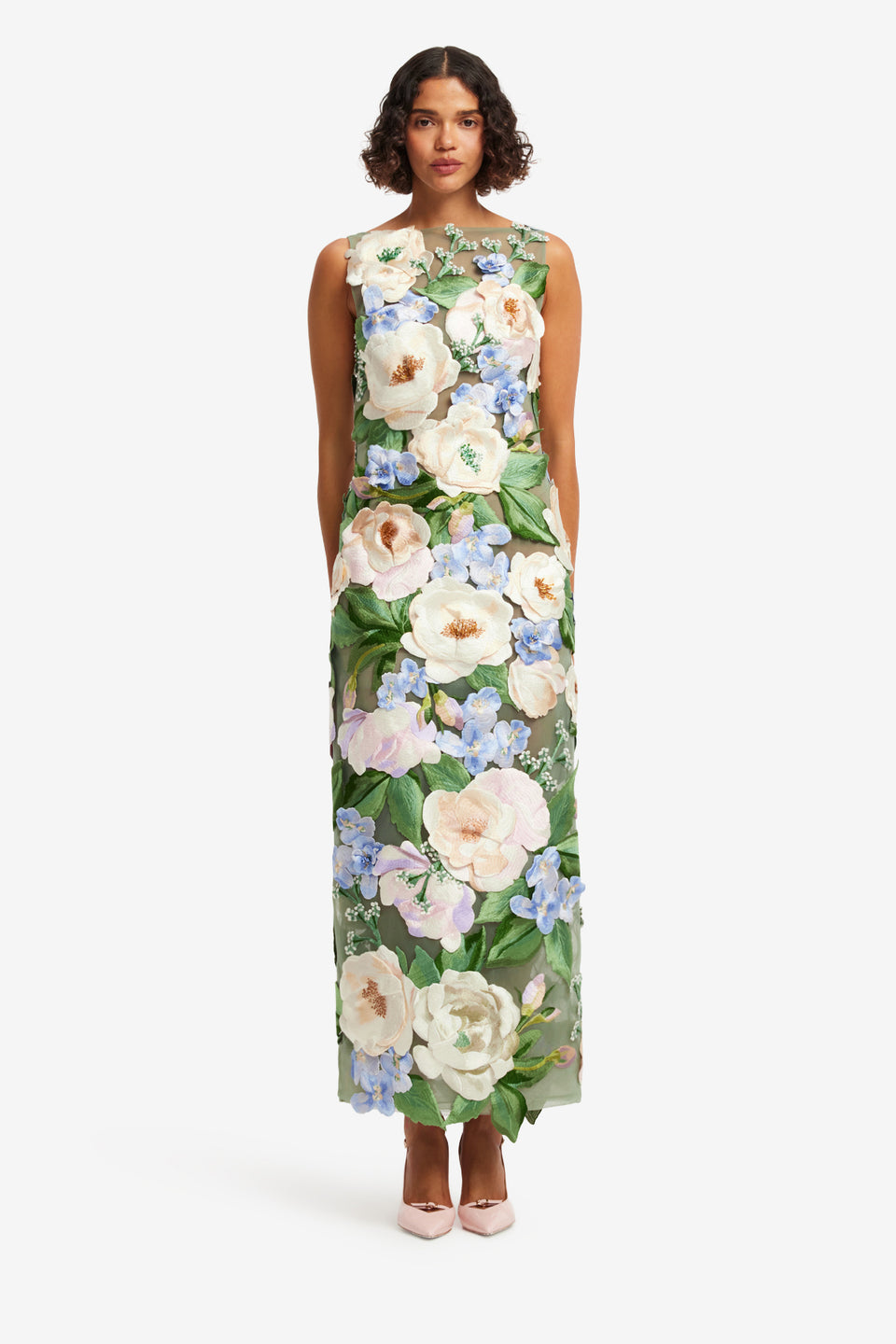 Exclusive LEO LIN Fleur Floral Hand-Embroidered Backless Maxi Dress - Blossom