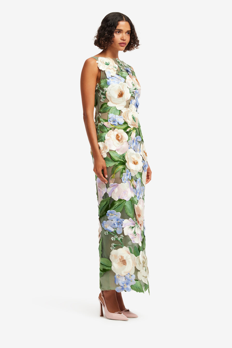 Exclusive LEO LIN Fleur Floral Hand-Embroidered Backless Maxi Dress - Blossom