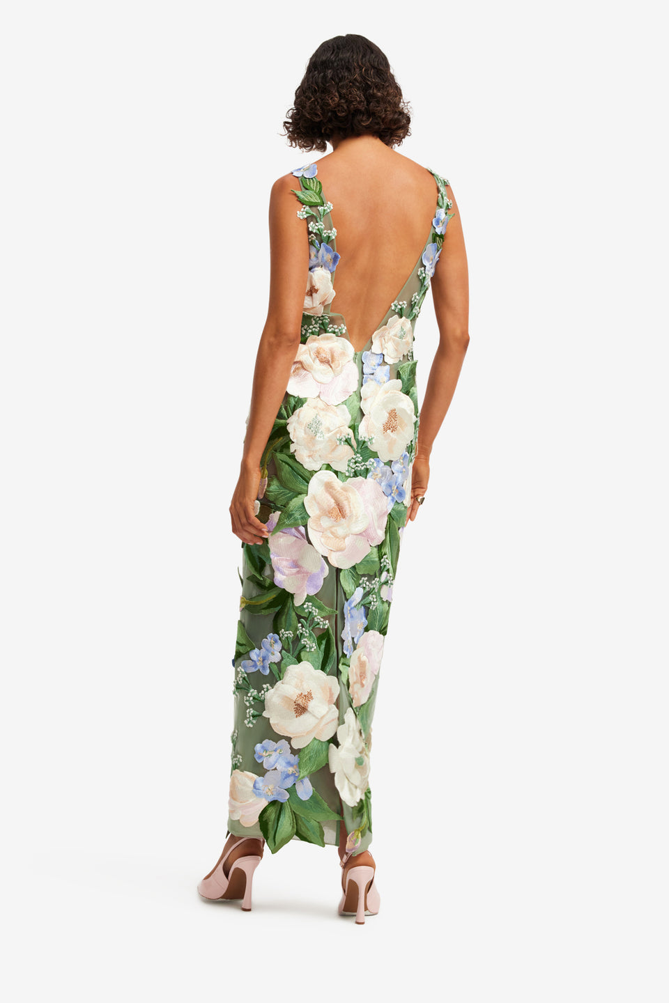 Exclusive LEO LIN Fleur Floral Hand-Embroidered Backless Maxi Dress - Blossom