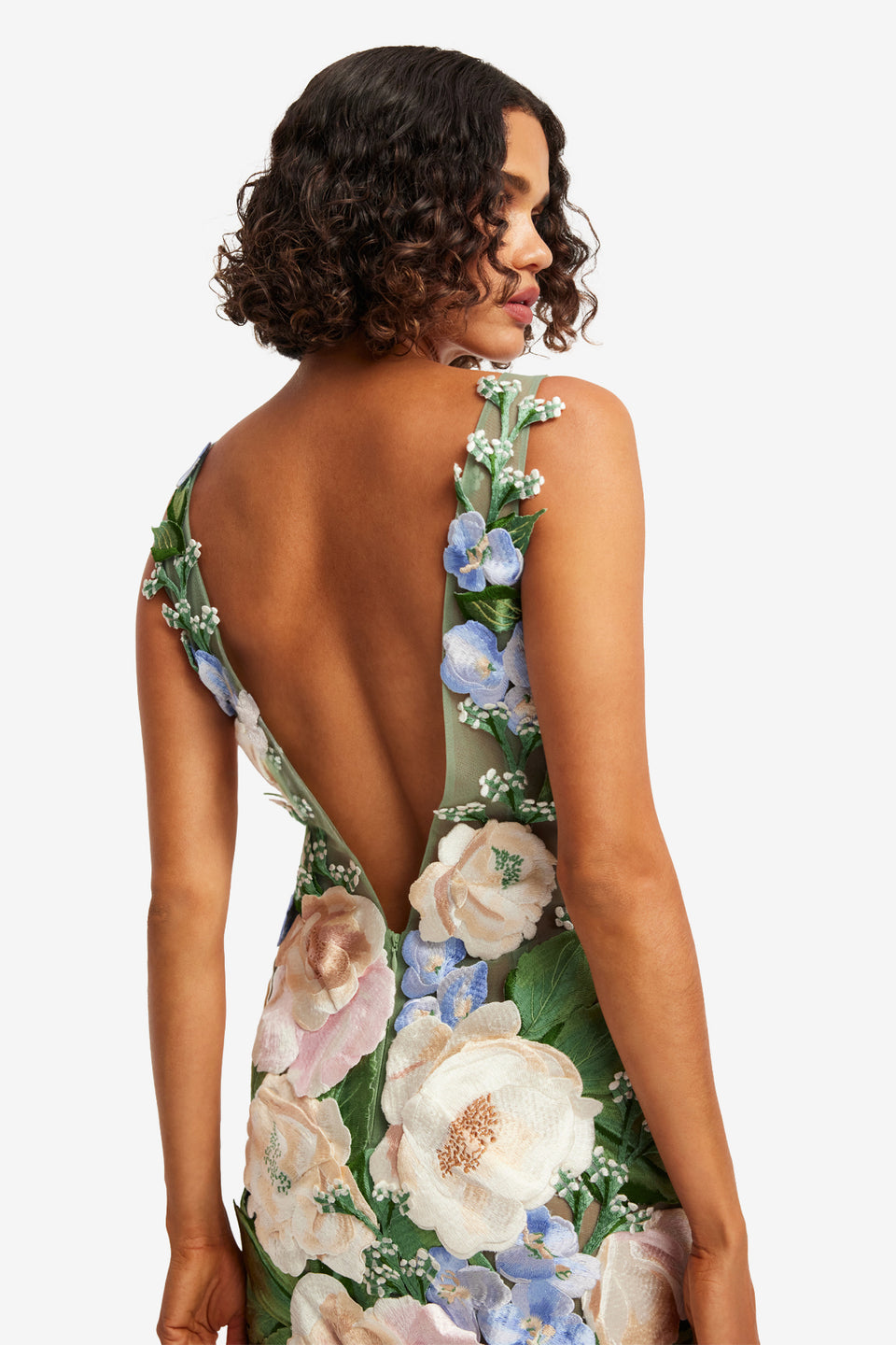 Exclusive LEO LIN Fleur Floral Hand-Embroidered Backless Maxi Dress - Blossom