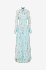 Lilith Tie Neck Maxi Dress - Ditsy Floral Print in Blue Dress Maxi