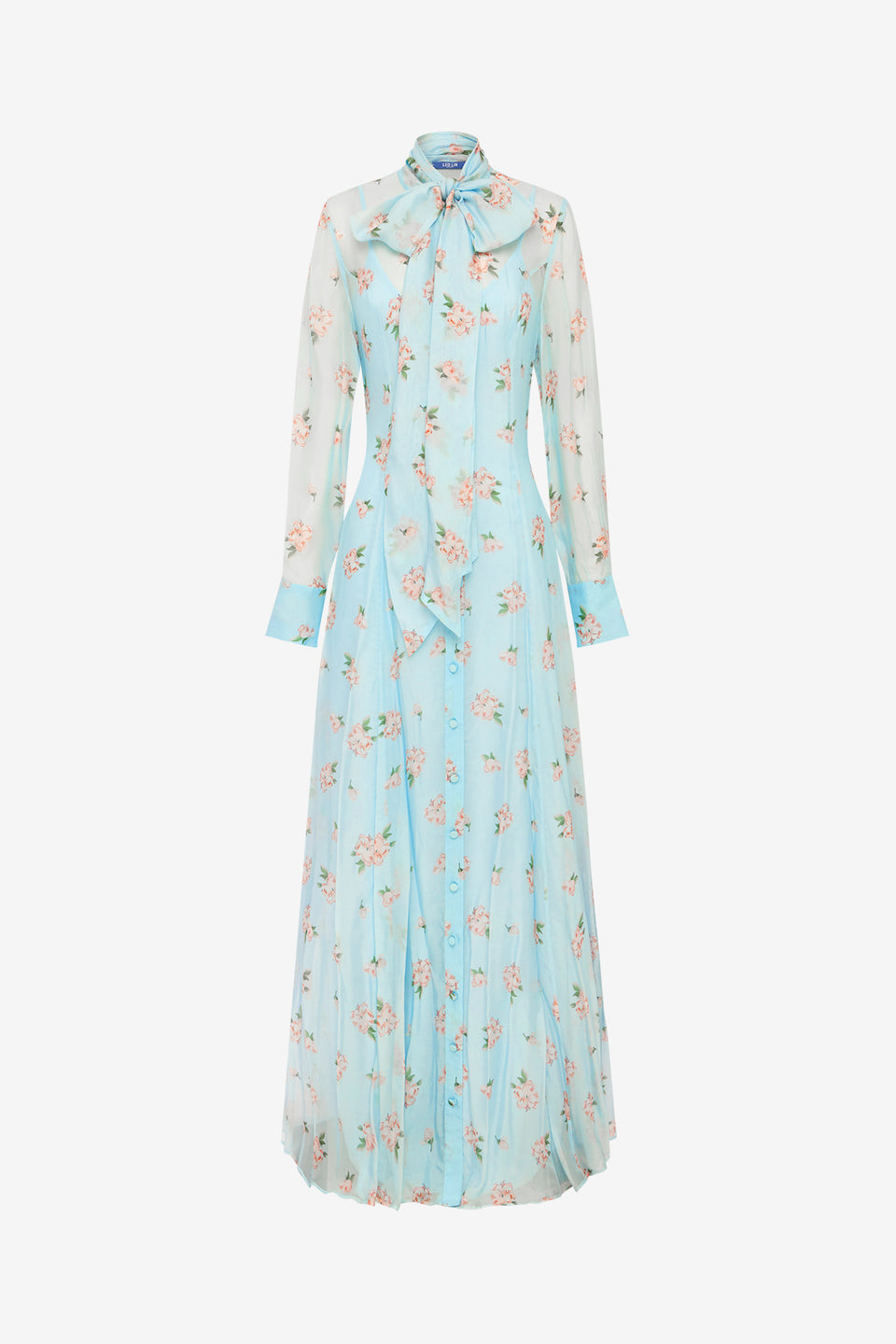 Exclusive LEO LIN Lilith Tie Neck Maxi Dress - Ditsy Floral Print in Blue