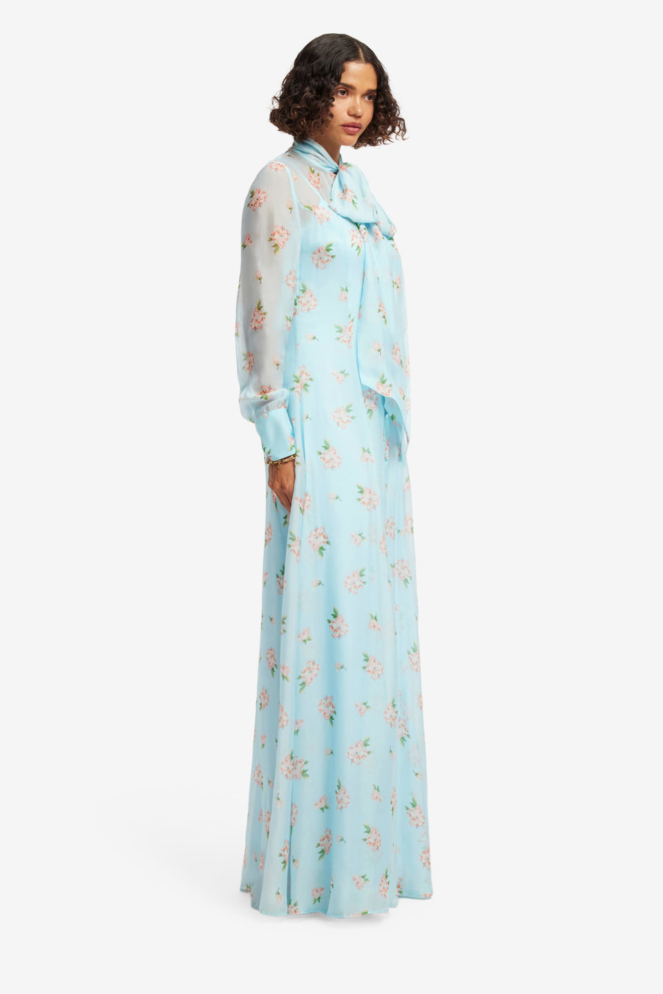 Exclusive LEO LIN Lilith Tie Neck Maxi Dress - Ditsy Floral Print in Blue
