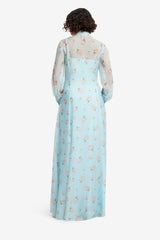 Lilith Tie Neck Maxi Dress - Ditsy Floral Print in Blue Dress Maxi