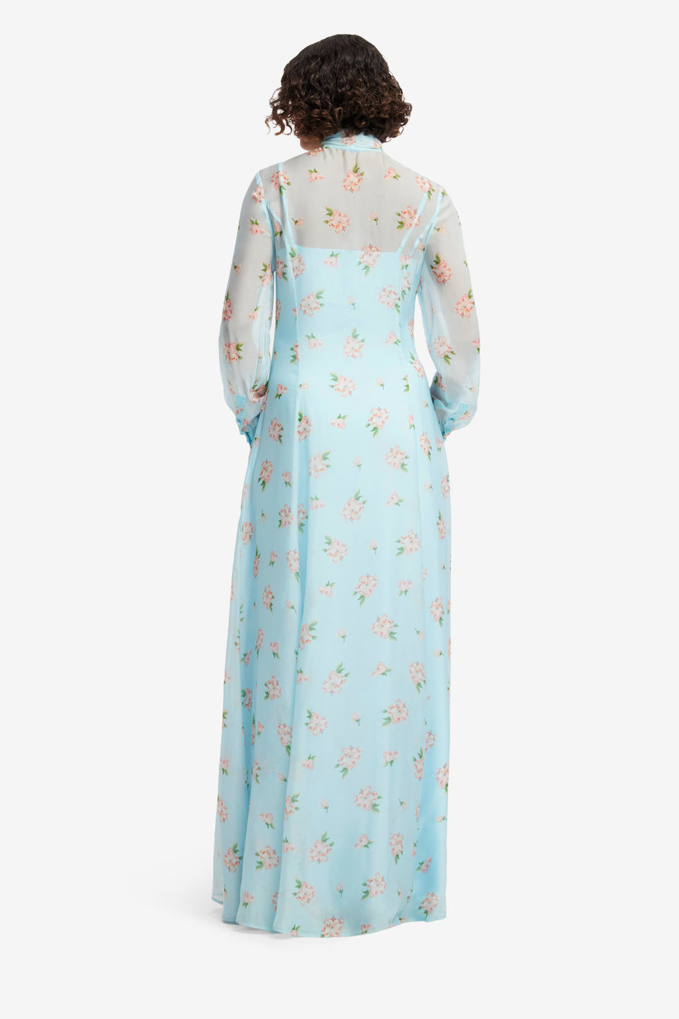 Exclusive LEO LIN Lilith Tie Neck Maxi Dress - Ditsy Floral Print in Blue