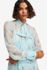 Lilith Tie Neck Maxi Dress - Ditsy Floral Print in Blue Dress Maxi