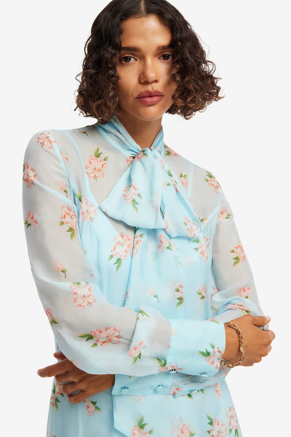 Exclusive LEO LIN Lilith Tie Neck Maxi Dress - Ditsy Floral Print in Blue