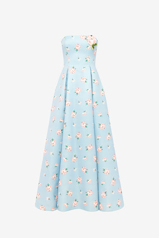 Nora Bustier Maxi Dress - Ditsy Floral Print in Blue Dress Maxi