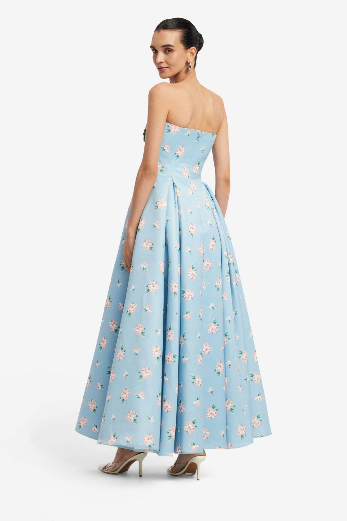 Nora Bustier Maxi Dress - Ditsy Floral Print in Blue LEO LIN Nora Bustier Maxi Dress - Ditsy Floral Print in Blue LEO LIN