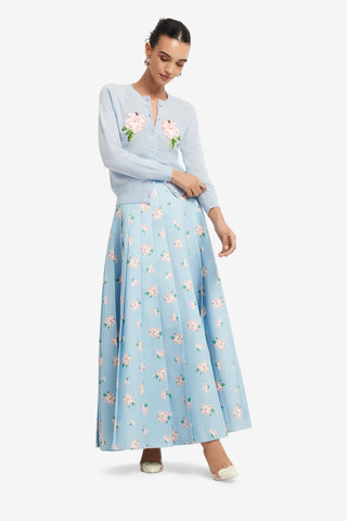 Exclusive LEO LIN June Pleated Maxi Skirt - Ditsy Floral Print in Blue