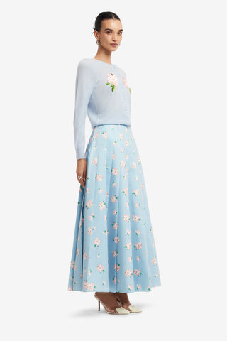 Exclusive LEO LIN June Pleated Maxi Skirt - Ditsy Floral Print in Blue
