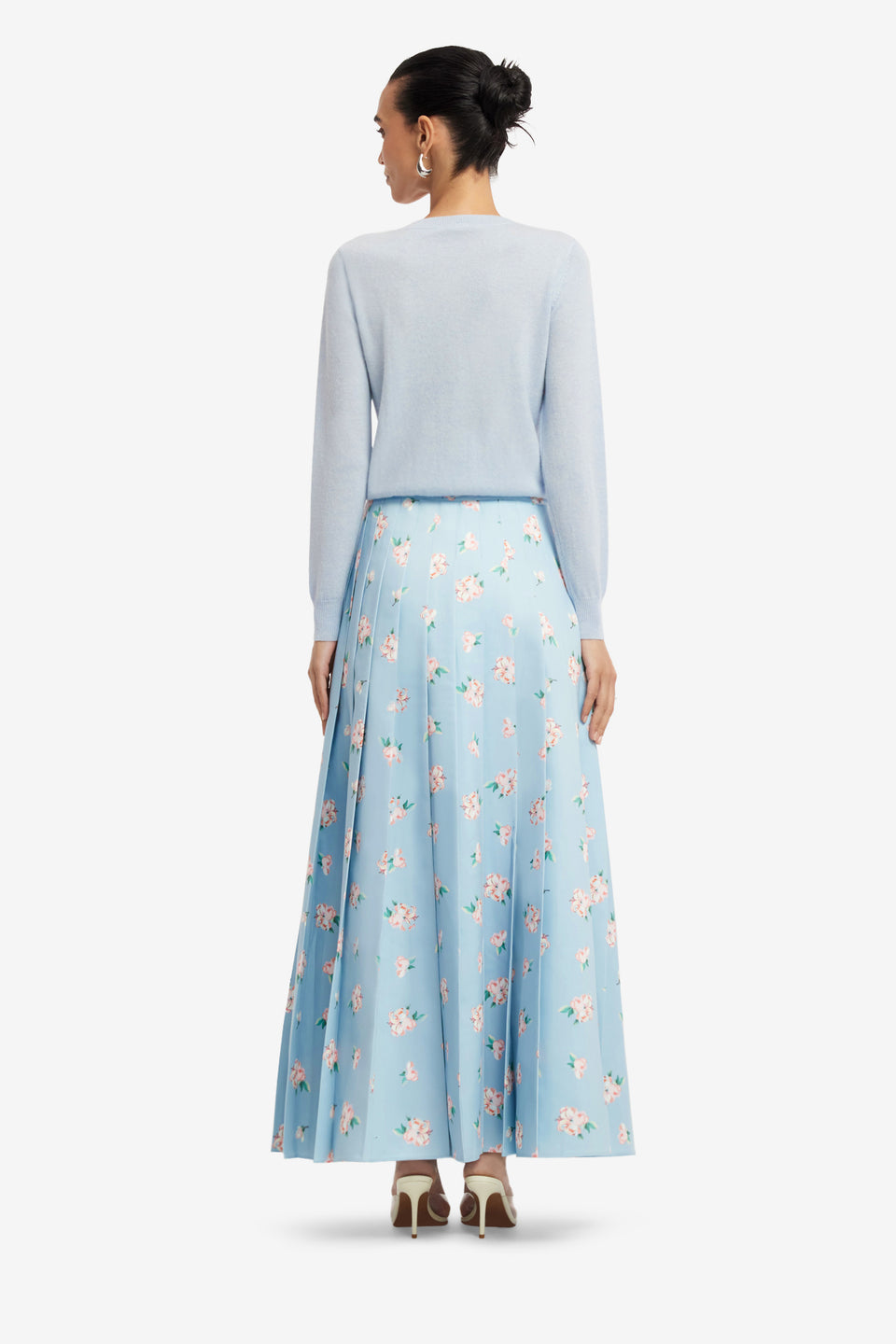 Exclusive LEO LIN June Pleated Maxi Skirt - Ditsy Floral Print in Blue