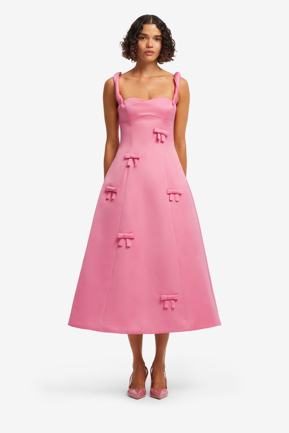Exclusive LEO LIN Beatrice Bow Midi Dress - Fuchsia
