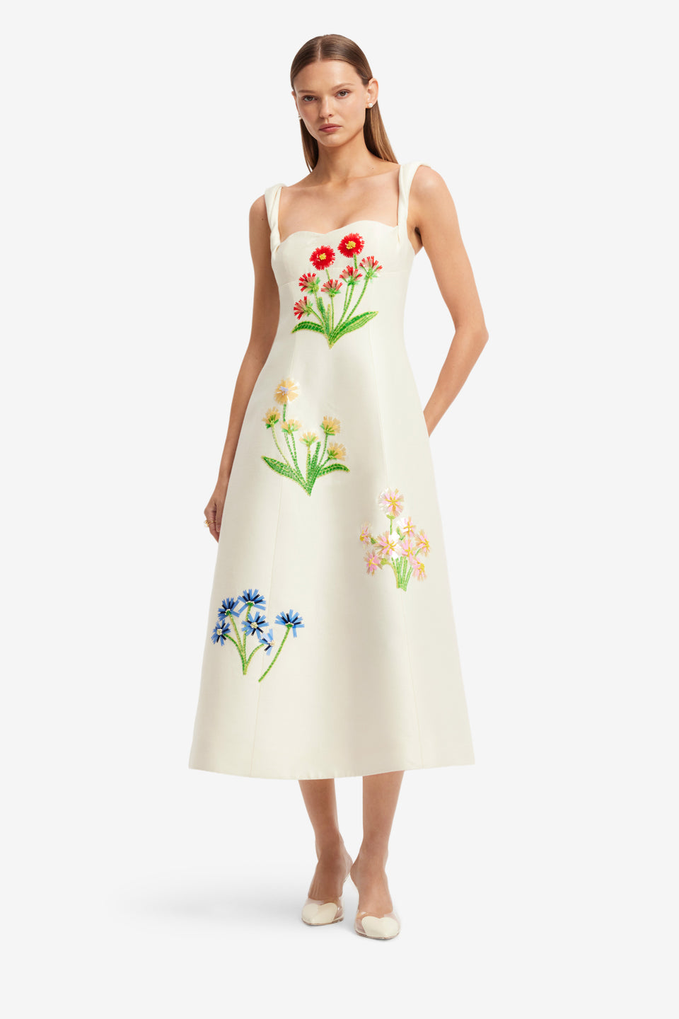 Exclusive LEO LIN Beatrice Embellished Wool Midi Dress - Wildflower