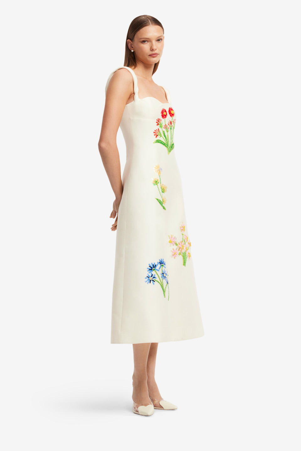 Exclusive LEO LIN Beatrice Embellished Wool Midi Dress - Wildflower