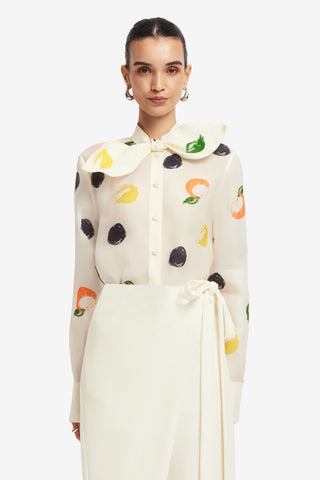 Exclusive LEO LIN Cora Bow Blouse - Citrus Spots