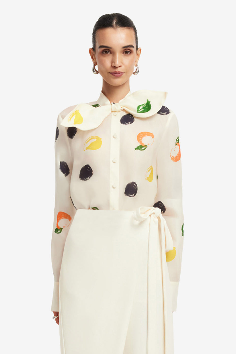 Exclusive LEO LIN Cora Bow Blouse - Citrus Spots