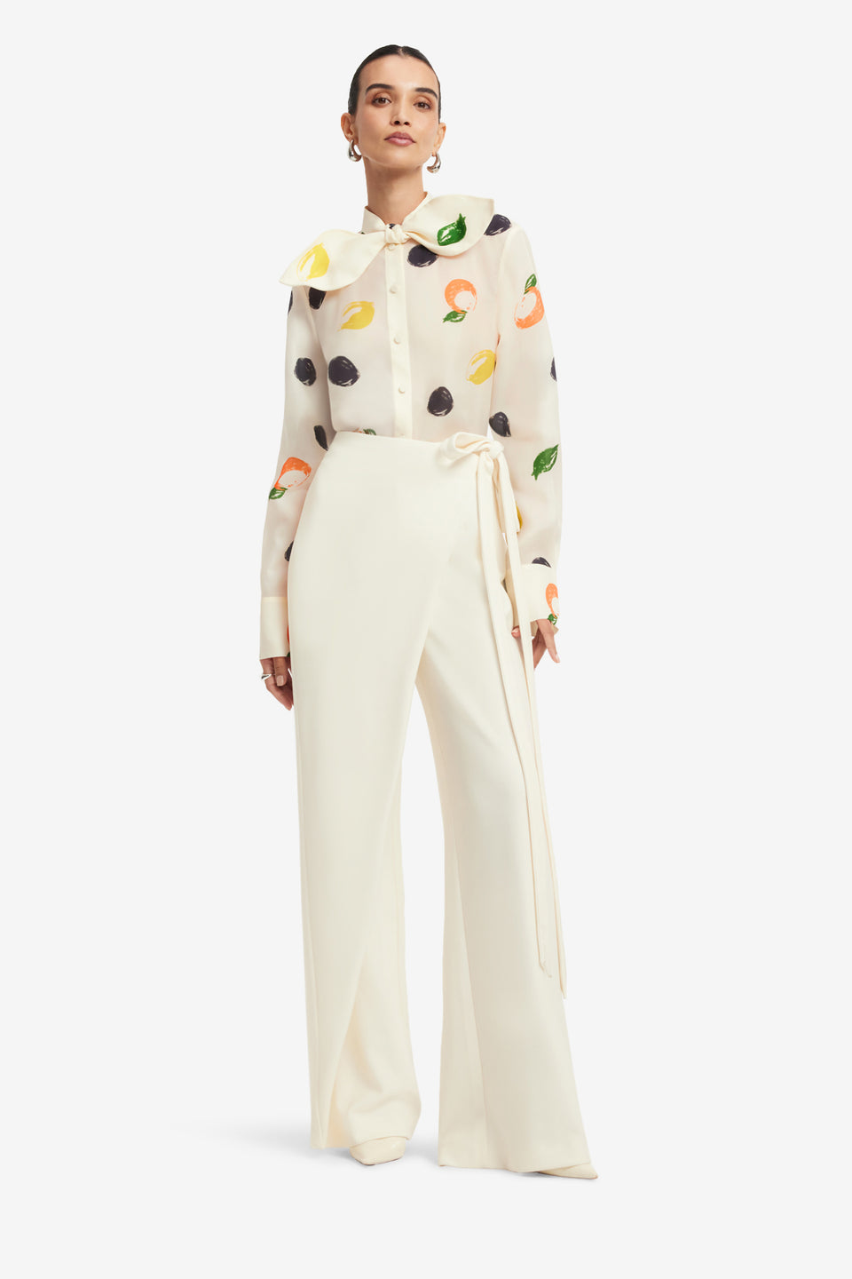Exclusive LEO LIN Cora Bow Blouse - Citrus Spots