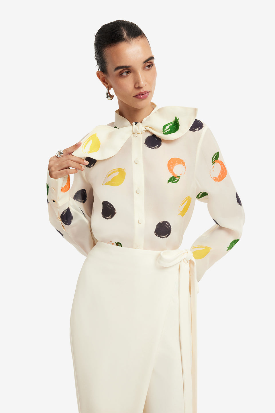 Exclusive LEO LIN Cora Bow Blouse - Citrus Spots
