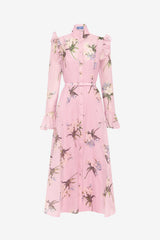 Katrina Butterfly Sleeve Midi Dress - Bouquet Print in Pastel Pink Dress Midi