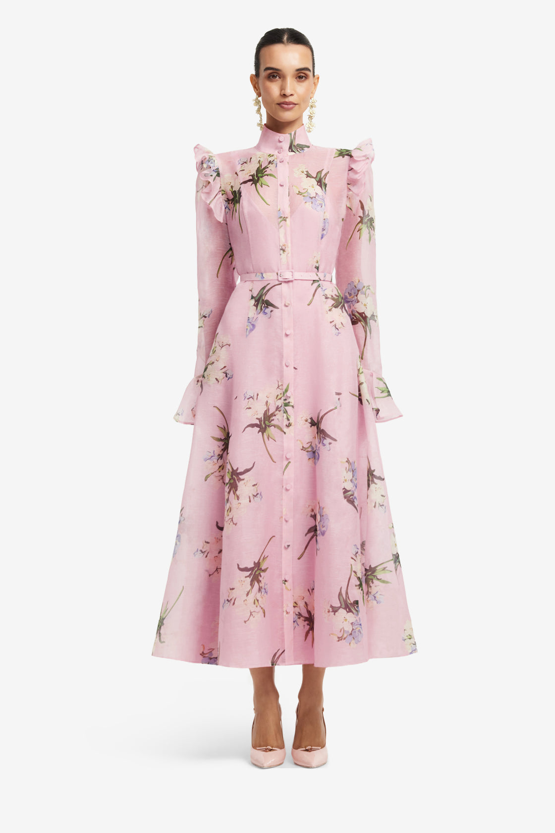 Katrina Butterfly Sleeve Midi Dress - Bouquet Print in Pastel Pink LEO LIN Katrina Butterfly Sleeve Midi Dress - Bouquet Print in Pastel Pink LEO LIN