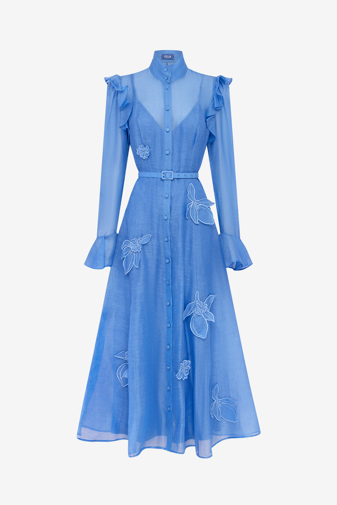 Exclusive LEO LIN Katrina Applique Butterfly Sleeve Midi Dress - Azure