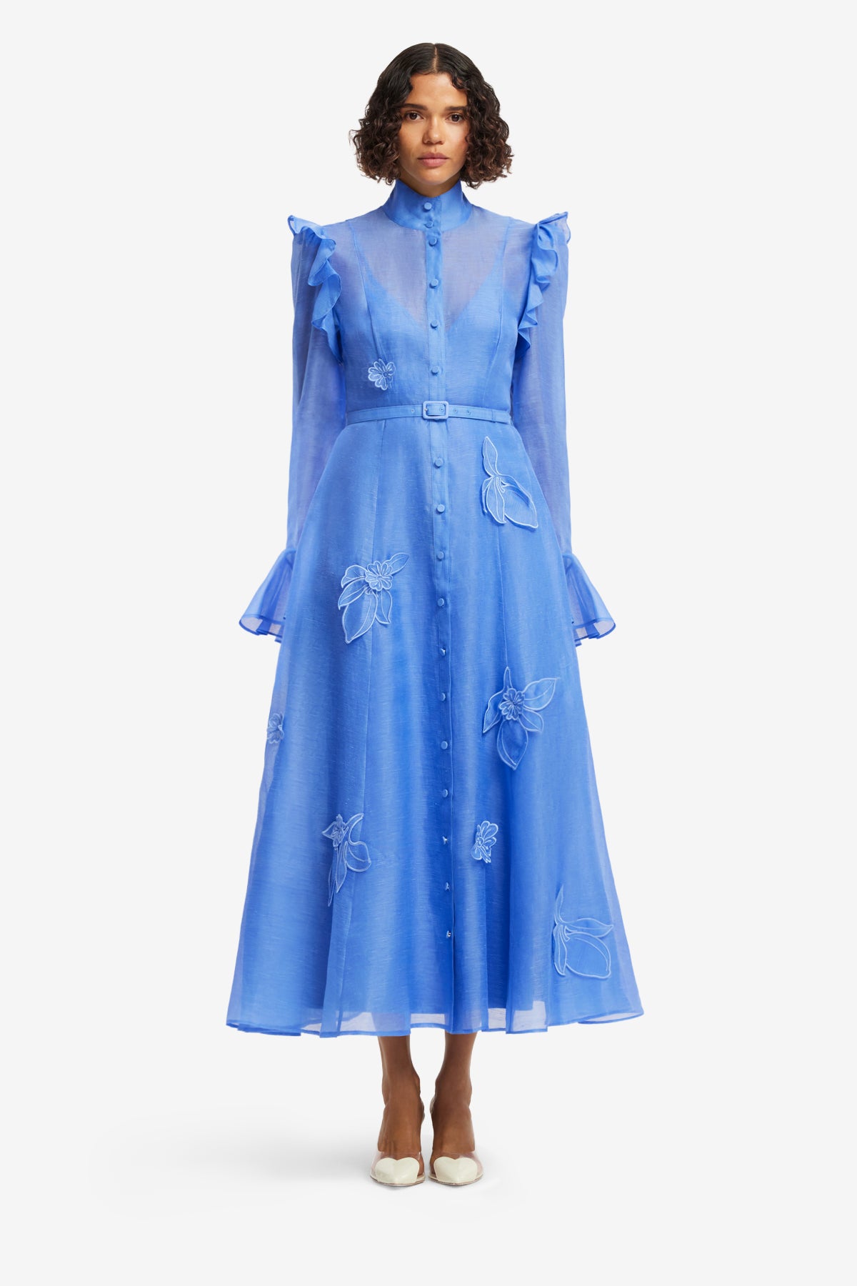 Katrina Appliqué Butterfly Sleeve Midi Dress - Azure – LEO LIN