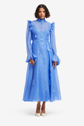 Exclusive LEO LIN Katrina Applique Butterfly Sleeve Midi Dress - Azure