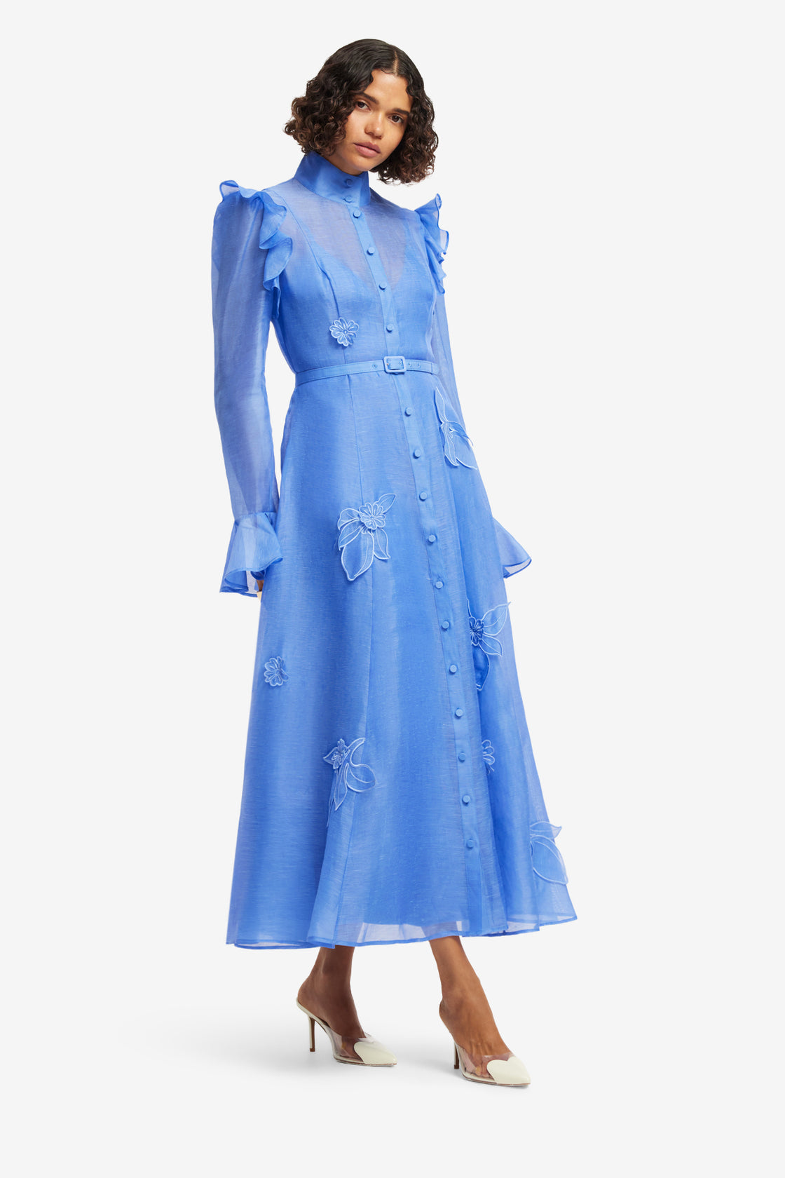 Exclusive LEO LIN Katrina Applique Butterfly Sleeve Midi Dress - Azure