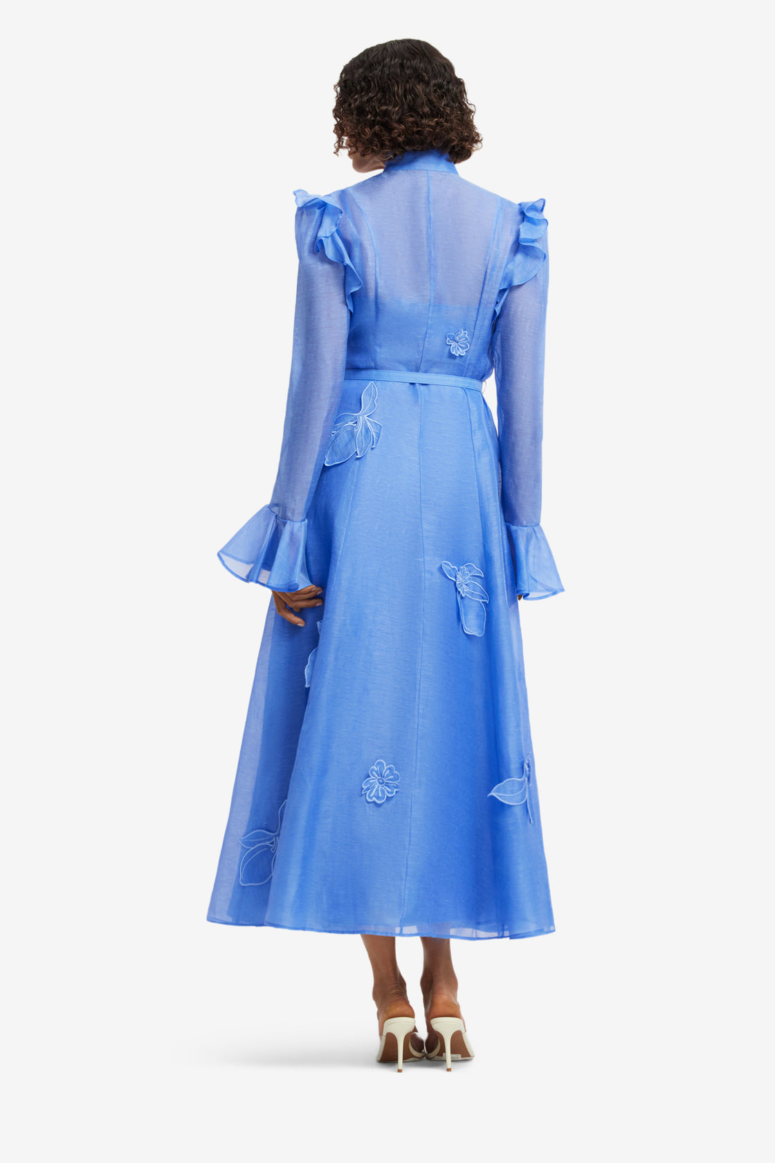 Exclusive LEO LIN Katrina Applique Butterfly Sleeve Midi Dress - Azure