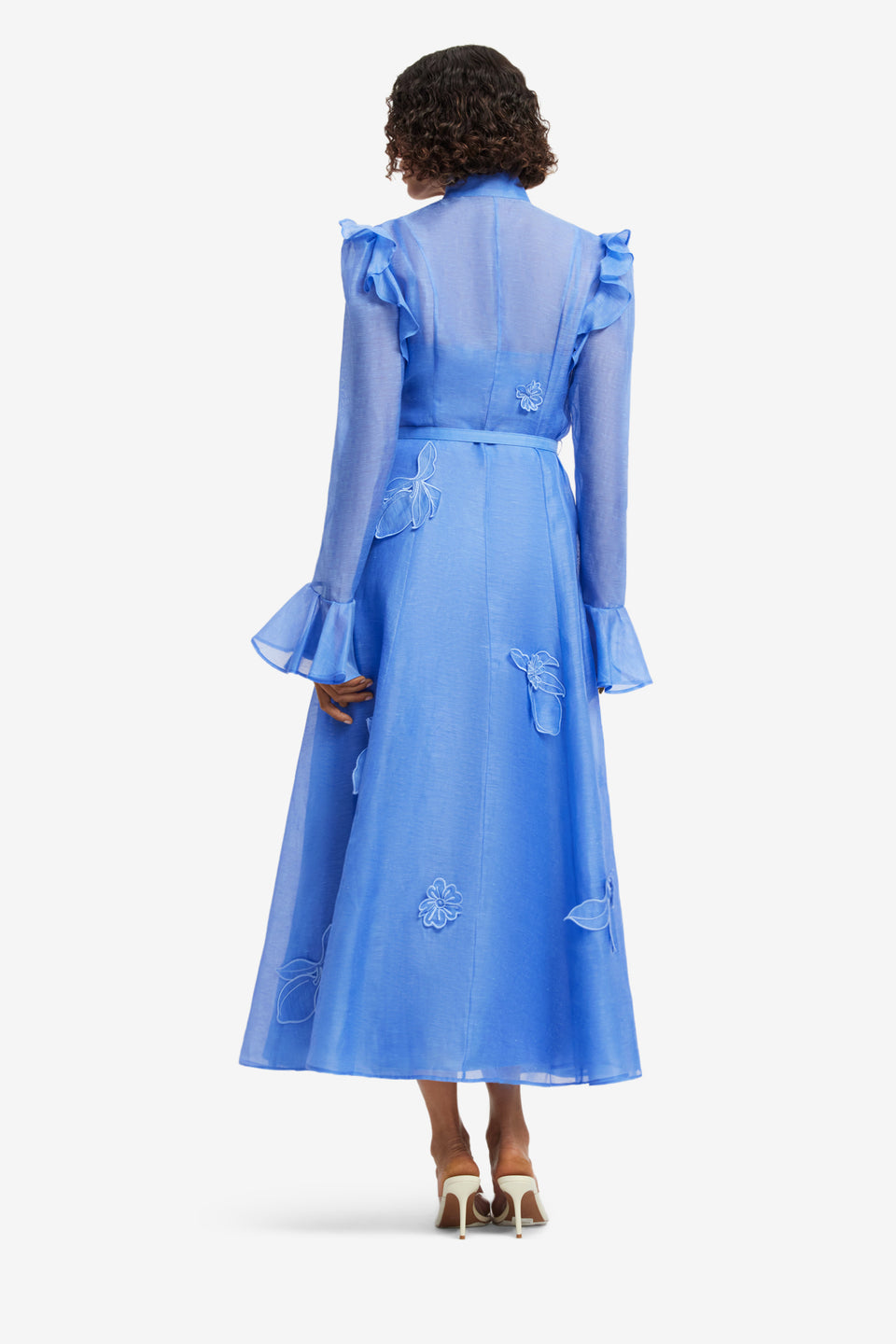 Exclusive LEO LIN Katrina Applique Butterfly Sleeve Midi Dress - Azure