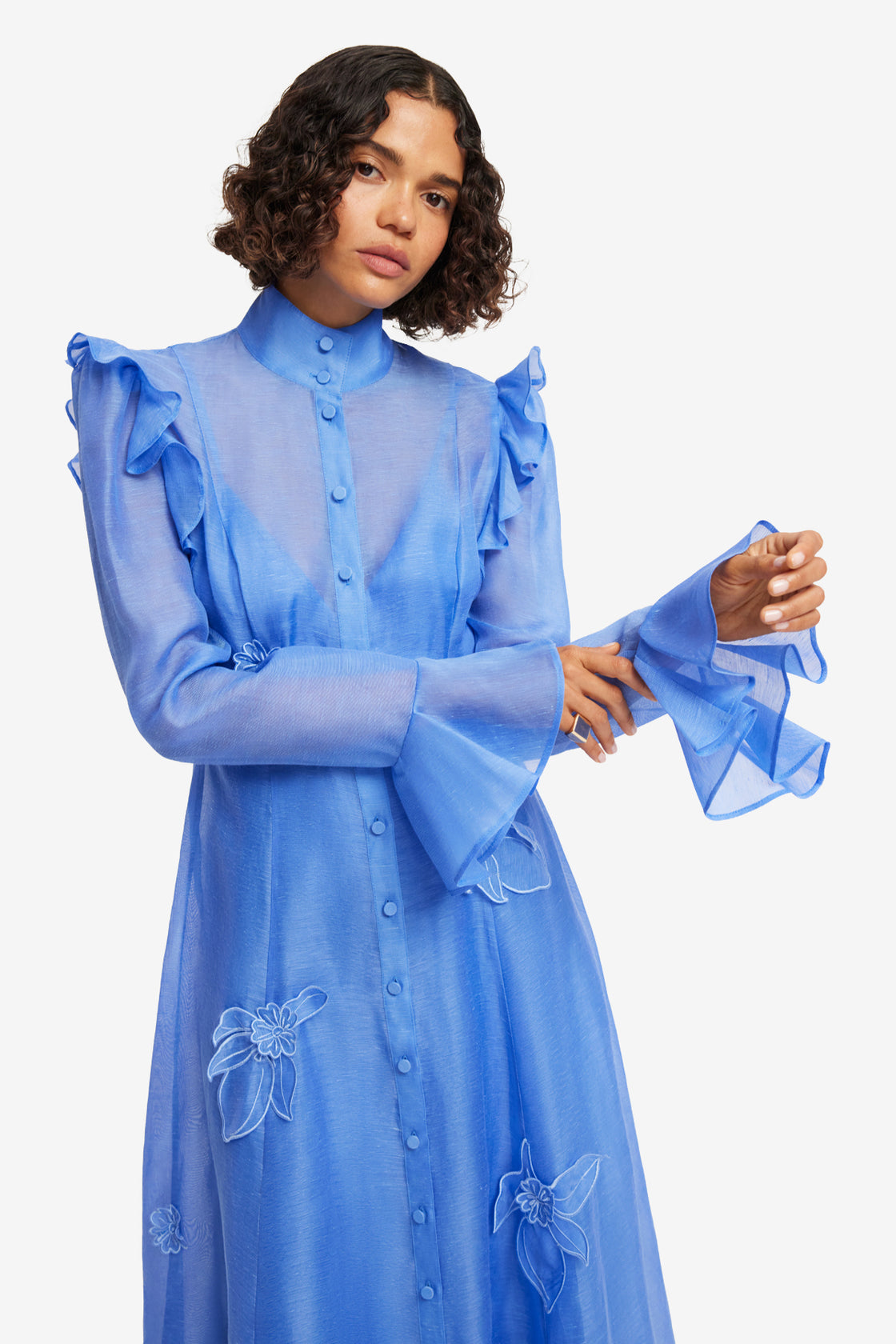 Exclusive LEO LIN Katrina Applique Butterfly Sleeve Midi Dress - Azure