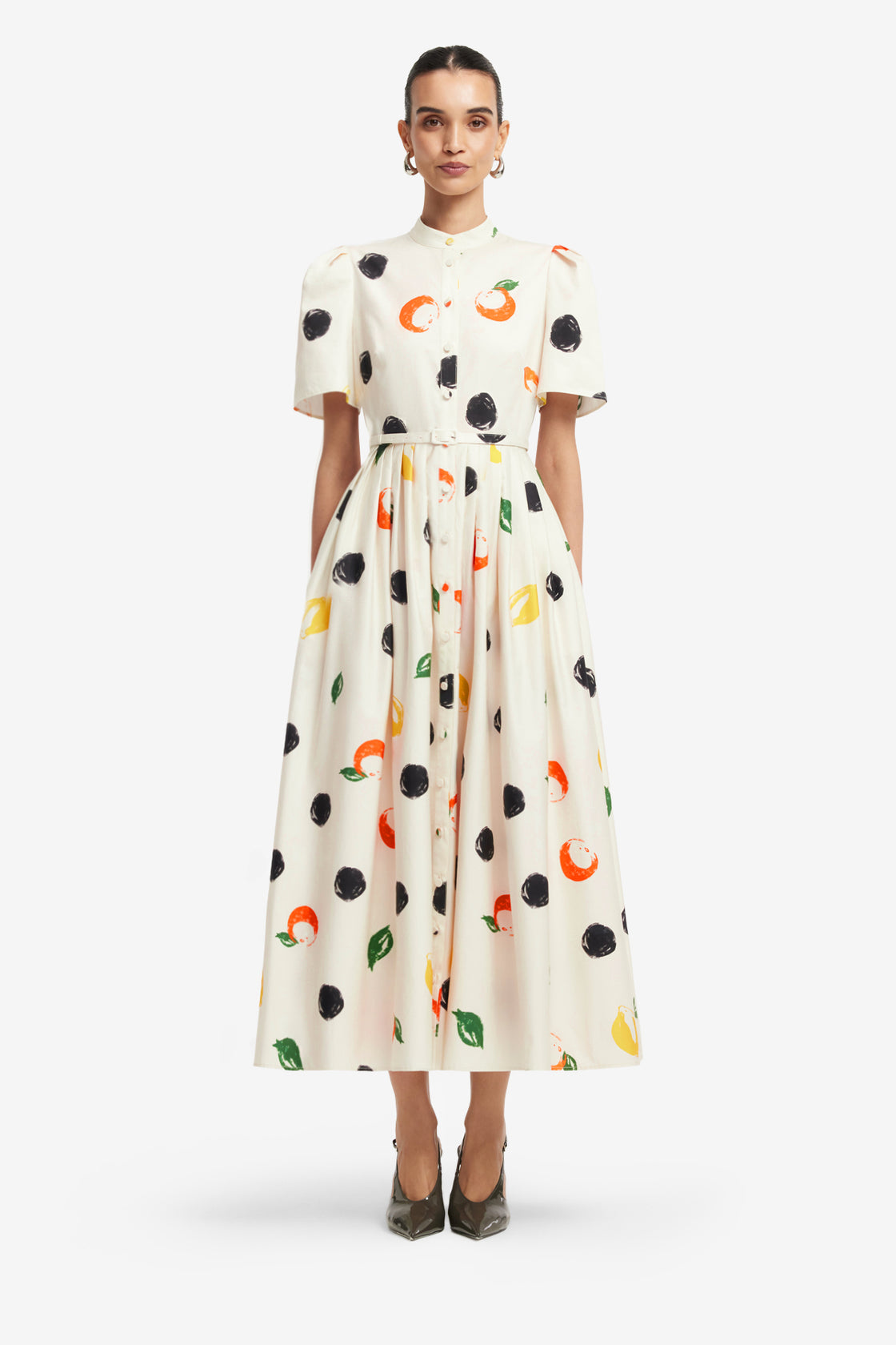 Exclusive LEO LIN Bianca Short Sleeve Midi Dress - Citrus Spots
