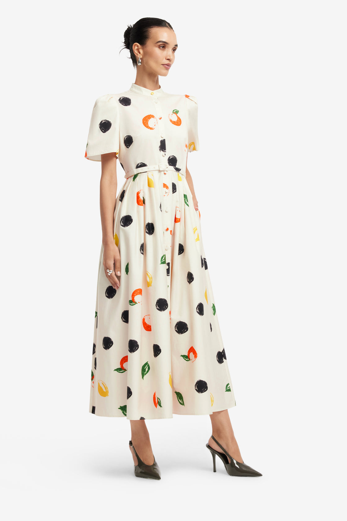 Exclusive LEO LIN Bianca Short Sleeve Midi Dress - Citrus Spots