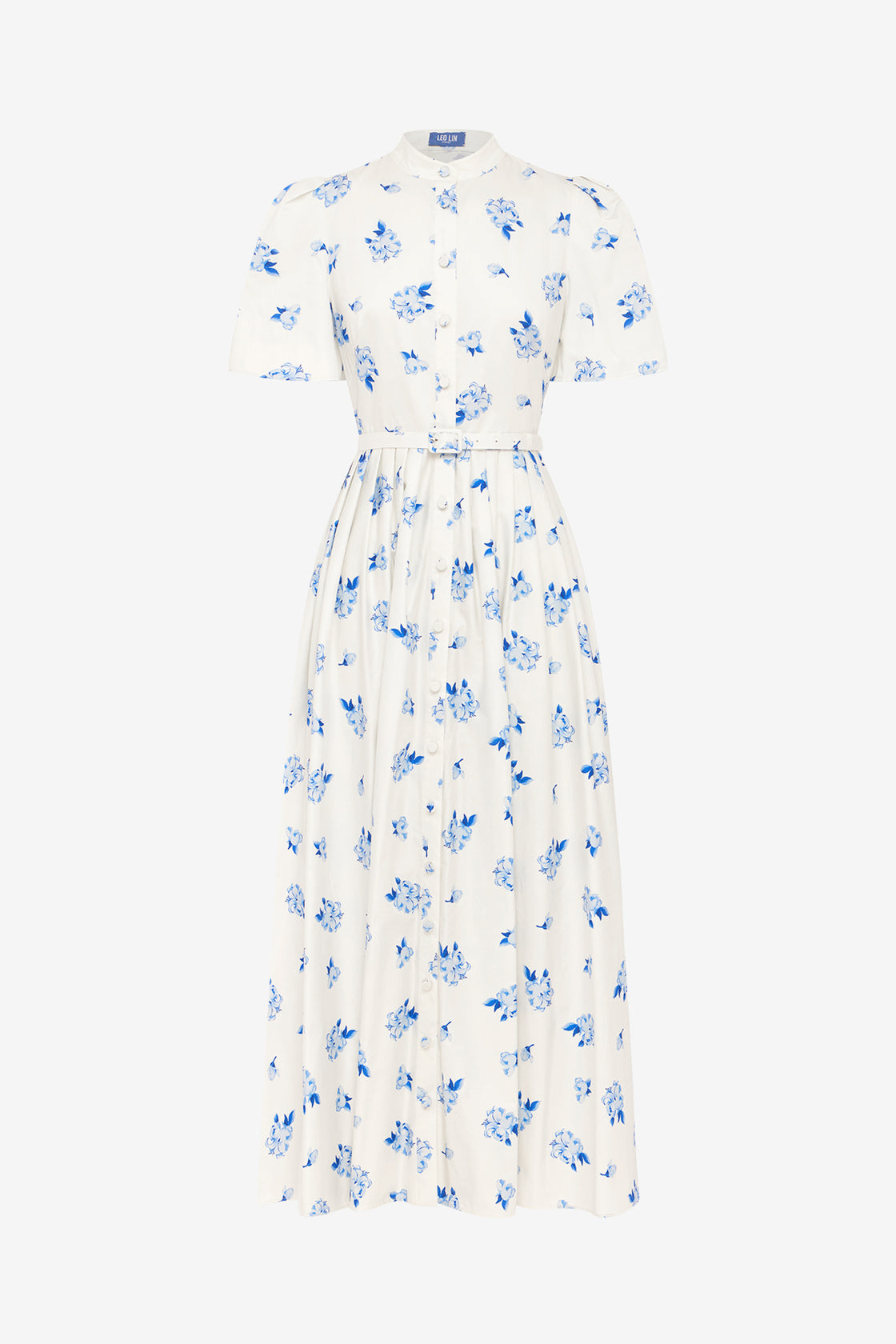 Exclusive LEO LIN Bianca Short Sleeve Midi Dress - Ditsy Floral Print in Snow