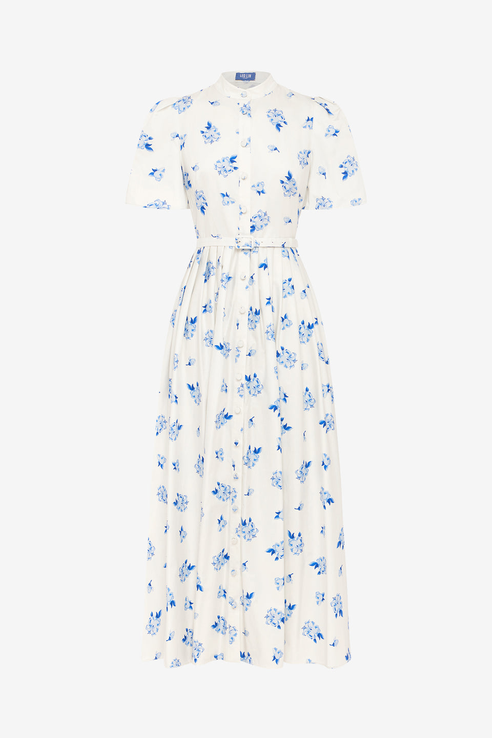 Exclusive LEO LIN Bianca Short Sleeve Midi Dress - Ditsy Floral Print in Snow