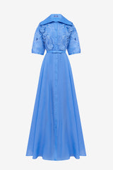 Junia Appliqué Puff Sleeve Silk Gown - Azure Dress Maxi