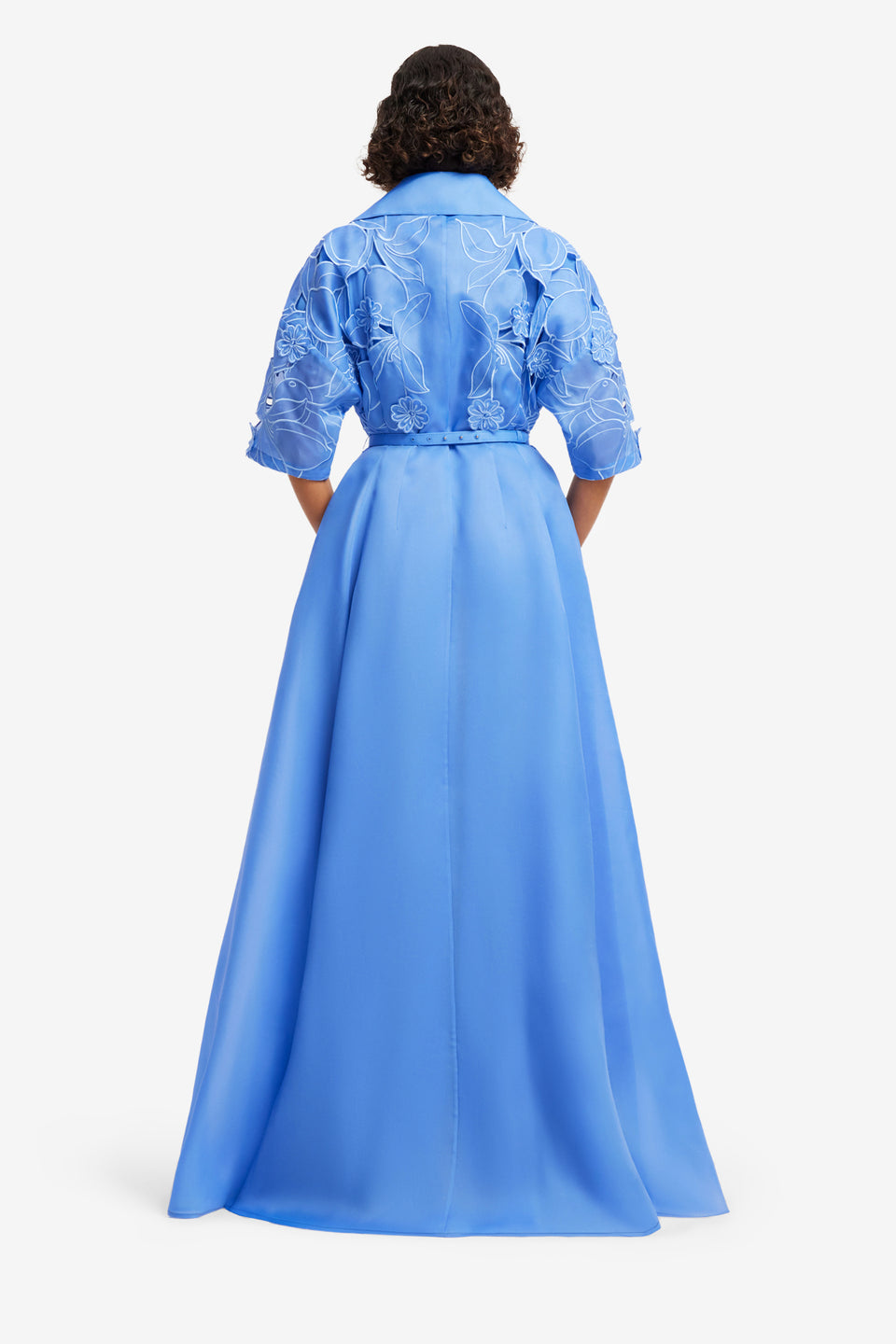 Exclusive LEO LIN Junia Applique Puff Sleeve Silk Gown - Azure