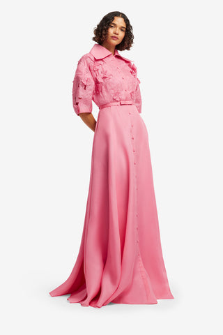 Junia Appliqué Puff Sleeve Silk Gown - Fuchsia Dress Maxi